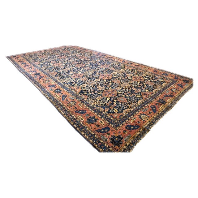 1920s Antique Persian Lilihan Wool 11x20 Salmon, Yellow & Blue Handmade Gallery Rug #9902643 For Sale - Image 5 of 13