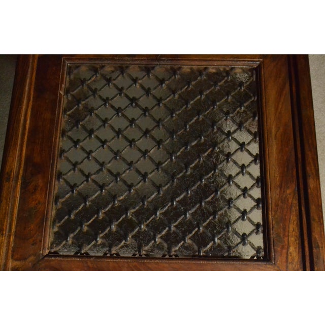 Antique Spanish Gothic Style Side Table Iron Lattice Textured Glass Top Large For Sale - Image 4 of 9