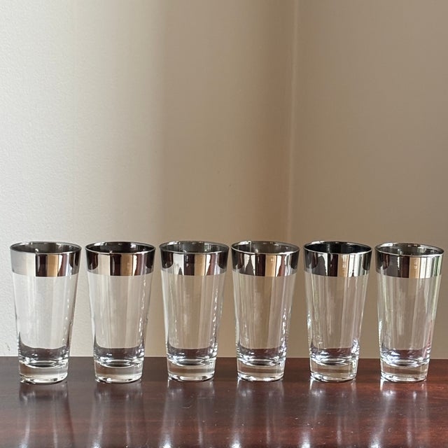Mid-Century Modern MCM Dorothy Thorpe-Style Platinum Rimmed Tumblers — Set of 6 For Sale - Image 3 of 13