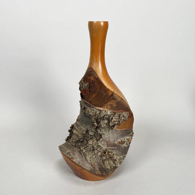 2000 - 2009 Paul Russell Designs Hand Turned Cherry Wood Live Edge Vase, Signed For Sale - Image 5 of 13