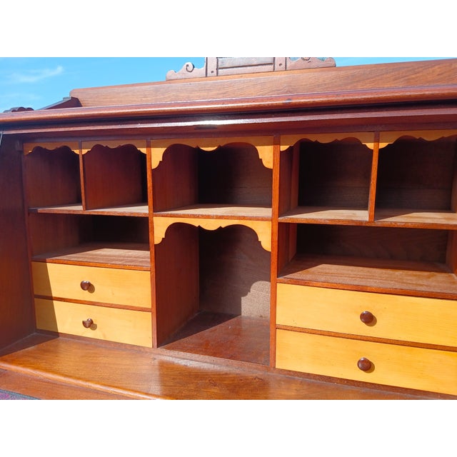 Wood Antique Walnut Victorian Ladies Slanted Drop Front Desk With Working Locks and Keys 1870s For Sale - Image 7 of 17