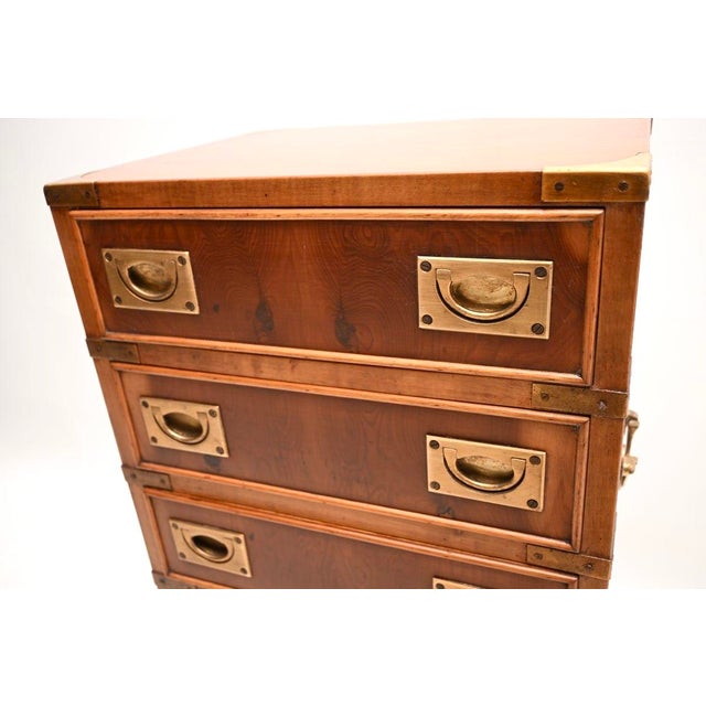 Antique Military Campaign Style Chest of Drawers in Yew Wood, 1950 For Sale - Image 9 of 10