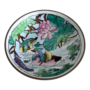 Brass Wrapped Porcelain Chinoiserie Catchall