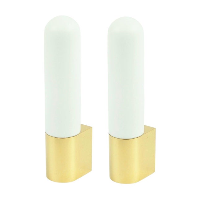 Stunning pair of opal glass wall lights/sconces from Limburg, Germany's leading glasswork, renowned for its premium and...