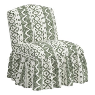 Ashburn Ruffle Slipper Chair in Linny Ikat Sage For Sale