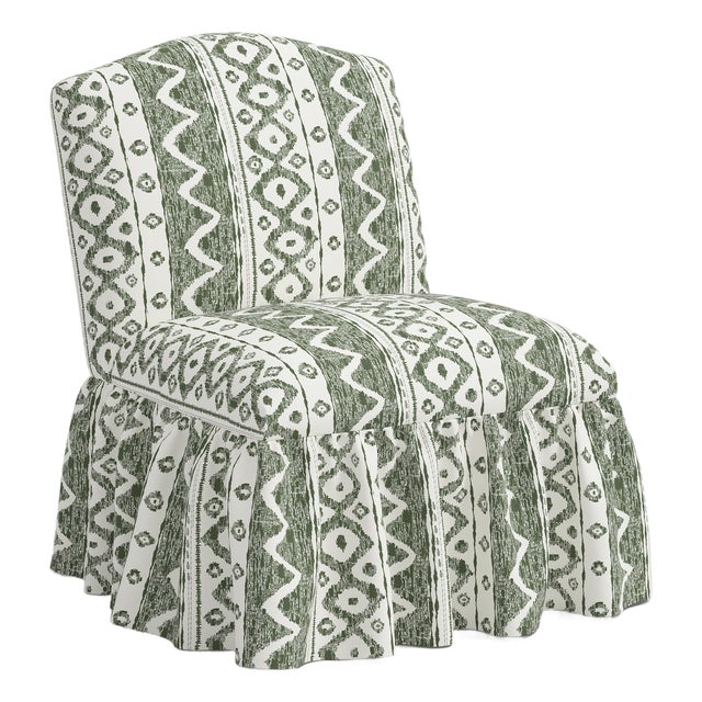 Ashburn Ruffle Slipper Chair in Linny Ikat Sage For Sale