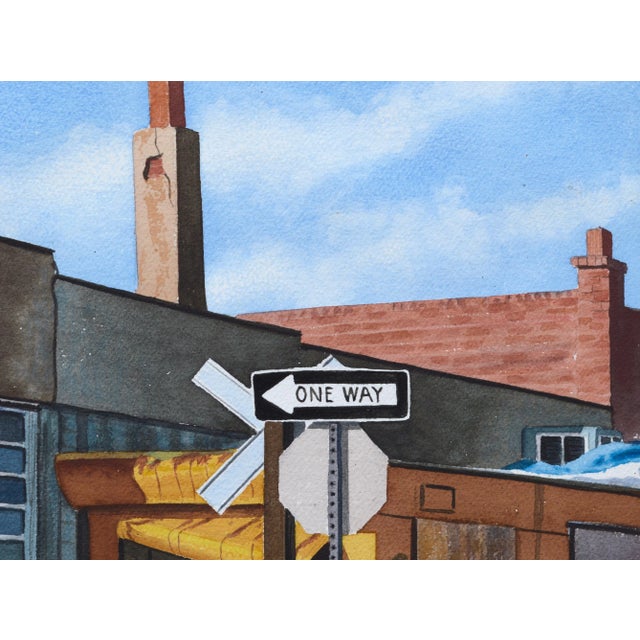 Whitney Industrial Realism Watercolor Landscape in the Snow 1989 For Sale In Monterey, CA - Image 6 of 10