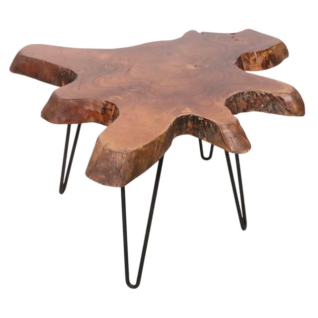 Organic Modern Free Edge Wood Slab Side Table For Sale In New York - Image 6 of 11