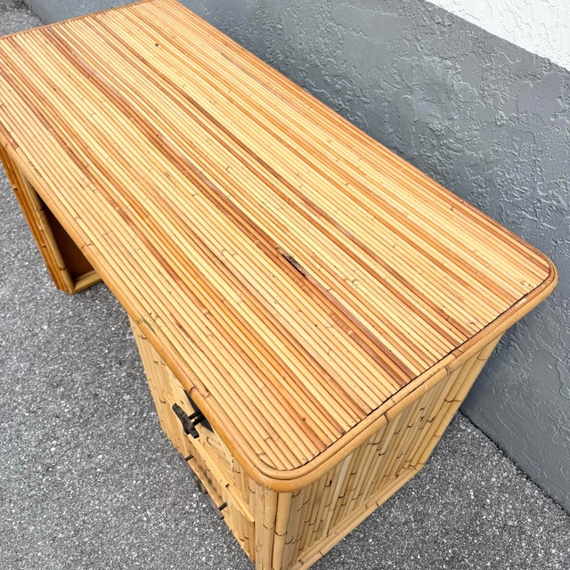 Vintage Boho Chic Pencil Reed Bamboo Writing Desk For Sale - Image 10 of 10