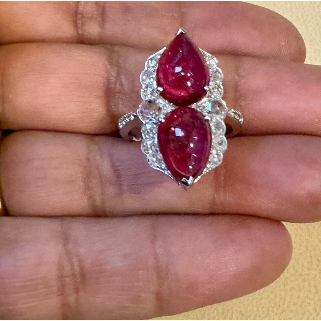 7 Ct Finest Rubelite Cabochon 1 Ct Diamond 18 Kt White Gold Cocktail Ring Size 6 For Sale - Image 13 of 18
