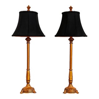 Late 20th Century Tall Brass Buffet Lamps - a Pair For Sale