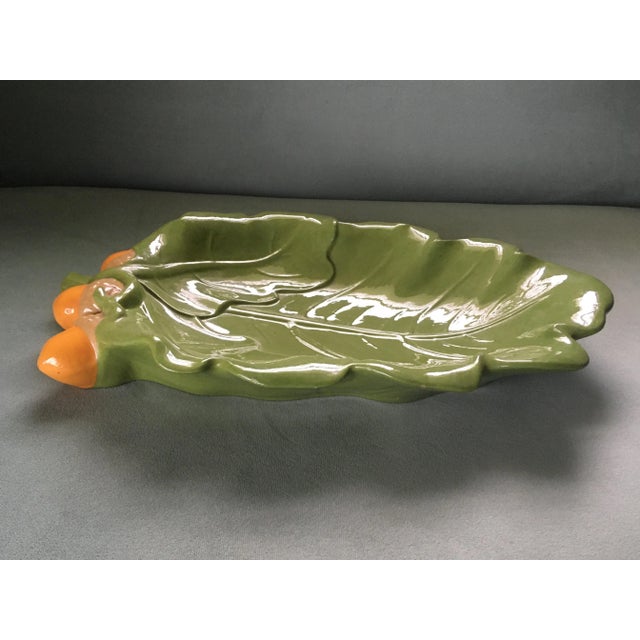 Vintage 1960s Green Leaf & Acorn Ceramic Dish For Sale - Image 4 of 13