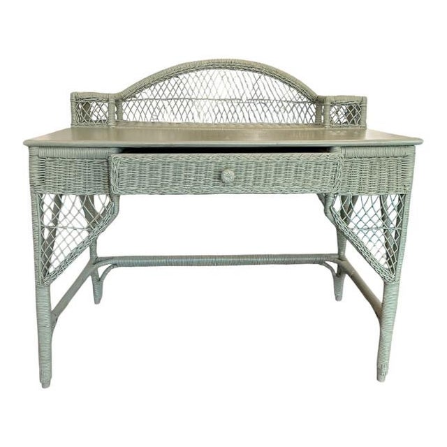 Mid-Century Modern Vintage Woven Rattan Desk For Sale - Image 3 of 11