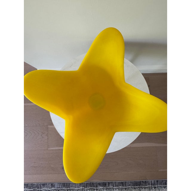Vintage Murano Style Art Glass Tulip Flower Vase | Sunshine Yellow & Emerald Green | Long Stem Figurine | MCM Floral Decor | Blown Glass Flower Gift For Sale - Image 4 of 5