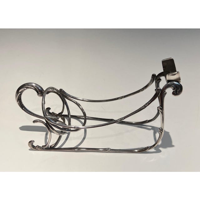 Silver Silver-plated metal sled bottle holder. French work. Circa 1930 For Sale - Image 8 of 12