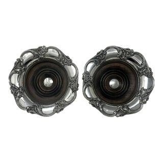 Pair English Victorian Silverplated Wine Champagne Bottle Decanter Coasters 1839 For Sale