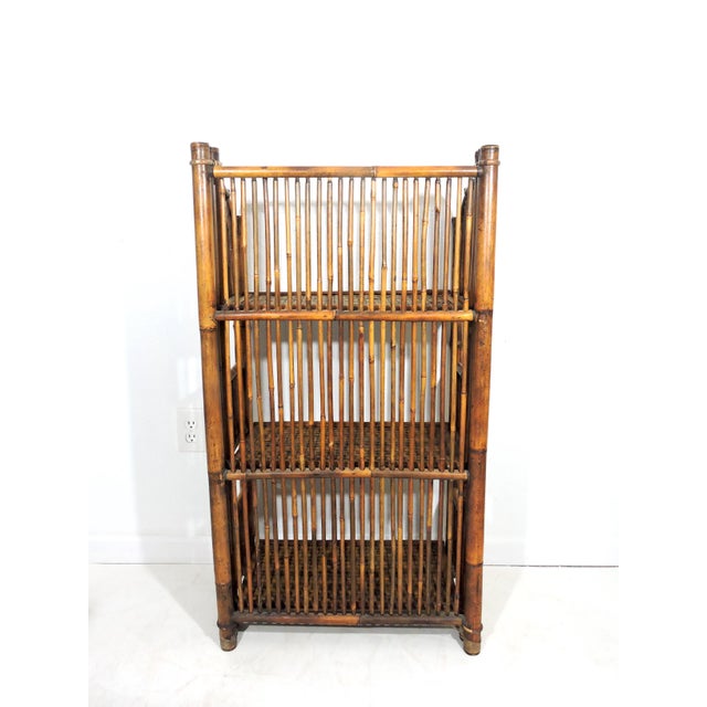 Folding Vintage Three Tier Bamboo Shelf or Étagere, Traditional