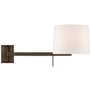 Barbara Barry for Visual Comfort Signature Sweep Medium Left Articulating Sconce in Bronze with Linen Shade For Sale