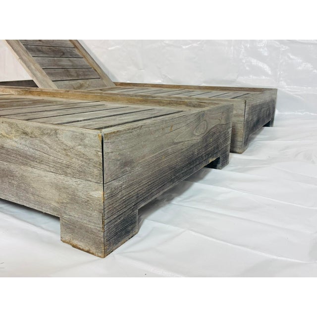 Restoration Hardware Teak Outdoor Loungers With Black Cushions - Set of 2 For Sale - Image 14 of 18