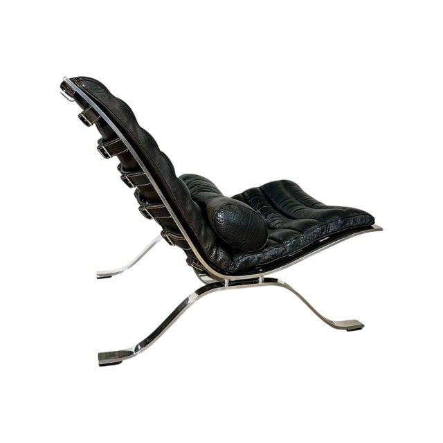 Mid-Century Modern Arne Norell “Ari” Leather and Steel Lounge Chair, Sweden 1970 For Sale - Image 3 of 7