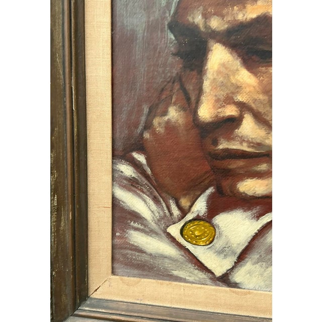 Brown Vintage Portrait of Man Oil on Canvas Signed by the Artist For Sale - Image 8 of 12