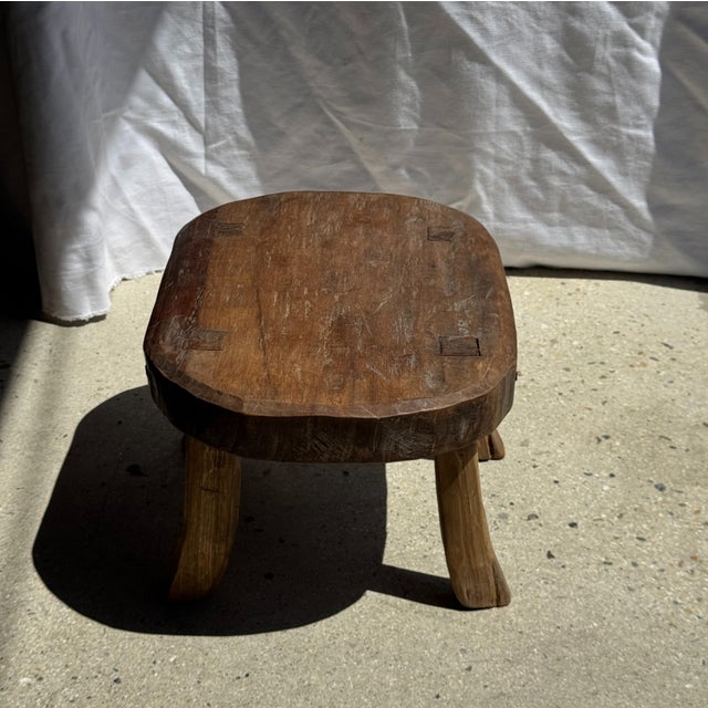 Small Wabi-Sabi Oval Teak Occasional Stool For Sale - Image 10 of 18