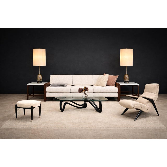 Brazilian Modernist Lounge Chair in Ebony-Stained Pau Marfim With Oatmeal Bouclé, 1950s For Sale - Image 4 of 13