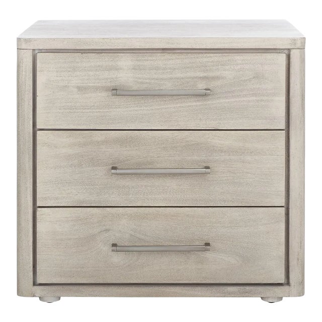 Rosey 3 Drawer Wood Nightstand - Light Grey For Sale