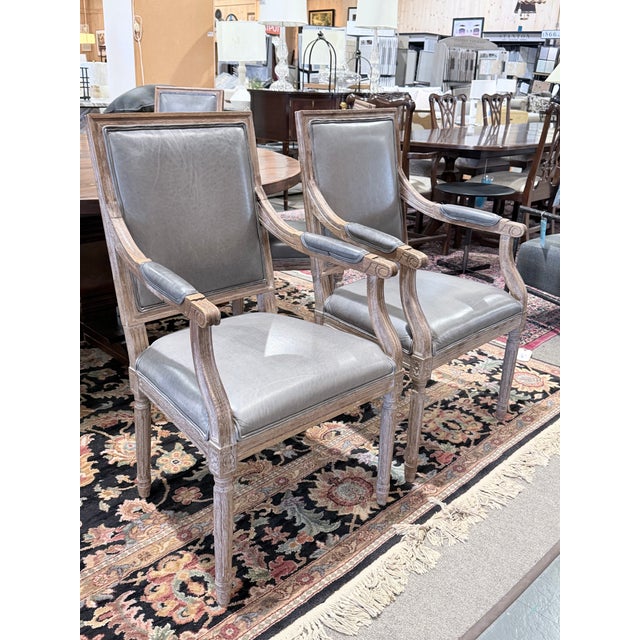 Animal Skin Set of 6 Restoration Hardware French Square Back Leather Dining Chairs For Sale - Image 7 of 12