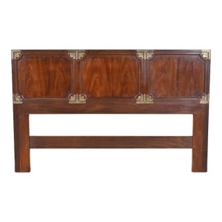 Henredon Hollywood Regency Chinoiserie Mahogany and Brass Queen Size Headboard, 1970s For Sale