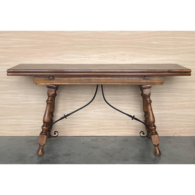 20th Century Spanish Console Fold Out Table with Iron Stretcher For Sale - Image 10 of 18