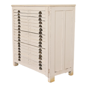 Antique Arts & Crafts White Painted 18-Drawer Flat File Printer's Cabinet, Circa 1900