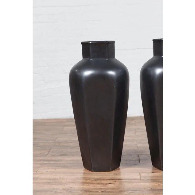 Gray Pair of Cobalt Gray Ceramic Vases For Sale - Image 8 of 13
