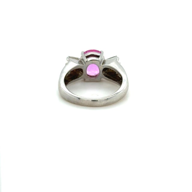 Pink 1980s Gia 2.37 Ct. Unheated Pink Sapphire and Diamond Ring, 14k White Gold, Size 6.25 For Sale - Image 8 of 10