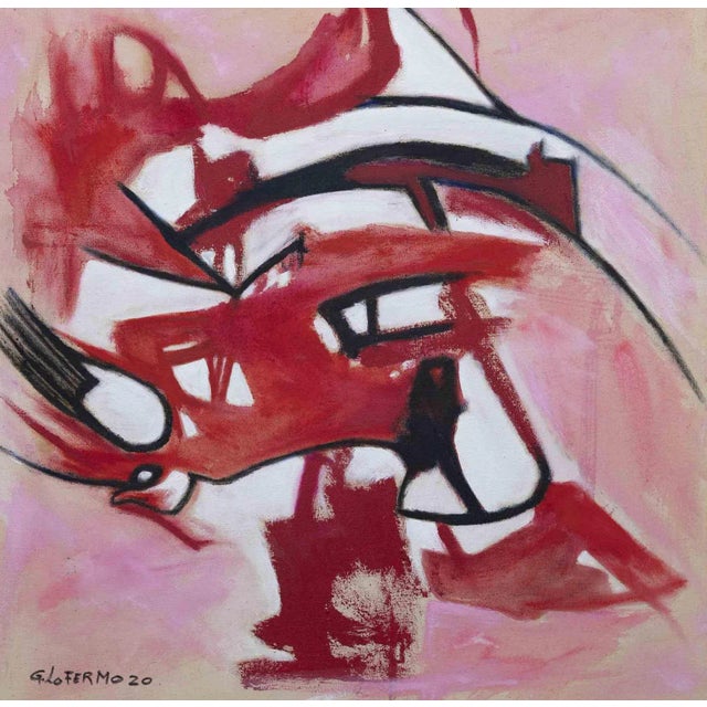 Giorgio Lo Fermo, Pink and Red Composition, Original Oil on Canvas, 2020 For Sale