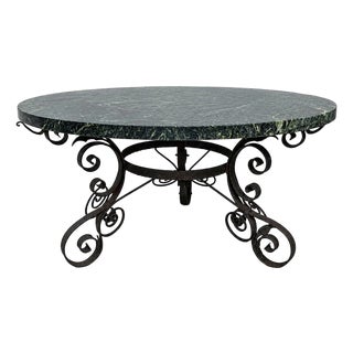 Antique French Wrought Iron Marble Top Large Round Table For Sale