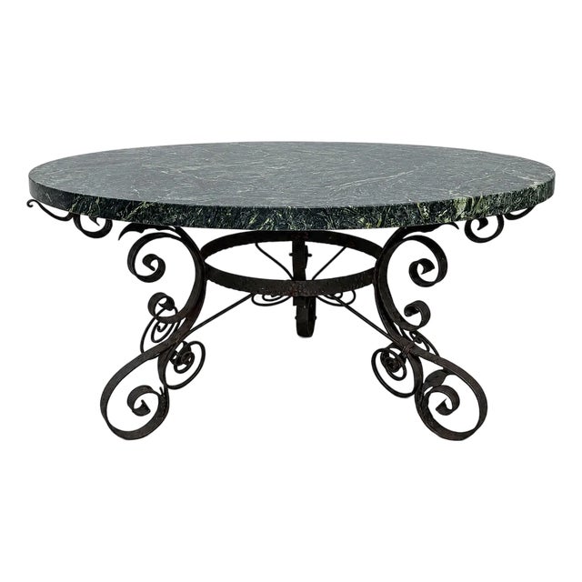 Antique French Wrought Iron Marble Top Large Round Table For Sale