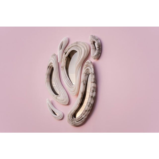 Aqua Fossil Wall Mirrors in Alabaster and Glass Mirror by Amarist Studio, Set of 6 For Sale - Image 12 of 16
