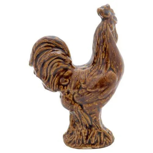 19th Century stoneware rooster with a glossy glaze. No maker's mark. Light wear, glaze flake on top.