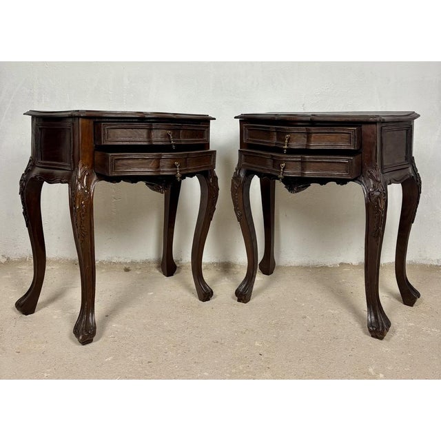 Wood Mid-Century French Louis XV Style Nightstands, 1940, Set of 2 For Sale - Image 7 of 15