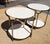 2 matching circular side tables from Bernhardt. Line is called "Morello". Each side table contains faux Carrara Marble...