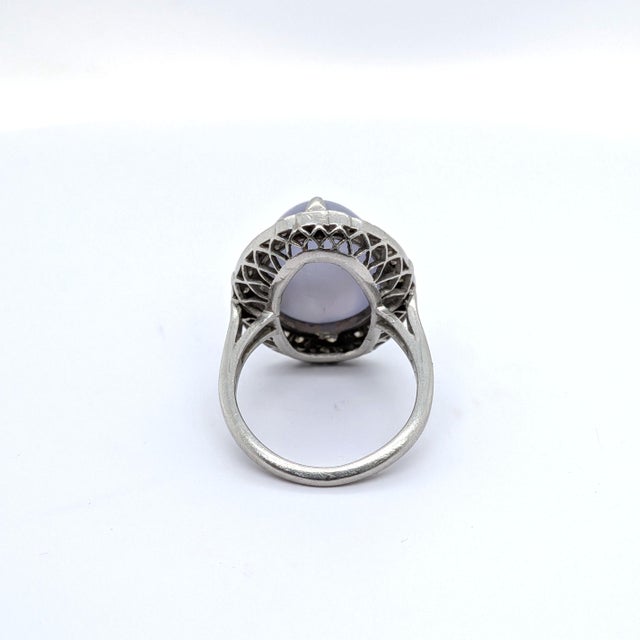 Late 20th Century Late 20th Century Platinum Cocktail Ring With Gia Certified Oval Star Sapphire - Size 4.75 For Sale - Image 5 of 8