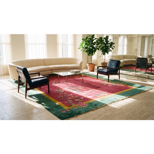 1920s Pink Floral Antique Antique Chinese Rug by Nichols Workshop 8' 9"x 11' 4" Handknotted Wool Carpet For Sale - Image 9 of 9