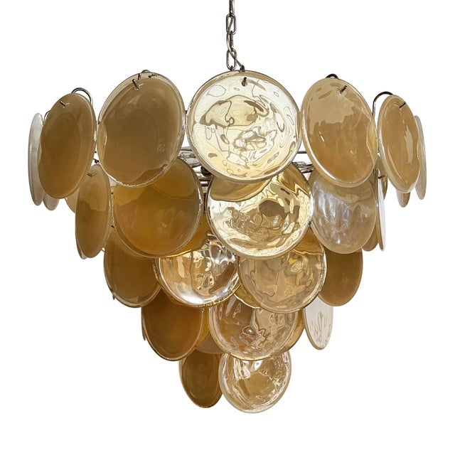 Vintage Space Age Murano Chandelier Albaster Iridescent Glasses, 1990 For Sale