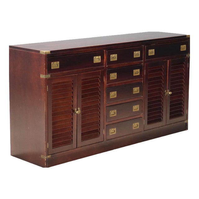 Antique Mahogany Veneer and Brass Cupboard, Italy, 20th Century For Sale