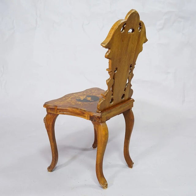 Nutwood Edelweis Marquetry Chair, Brienz, Swiss, 1900s For Sale - Image 3 of 12