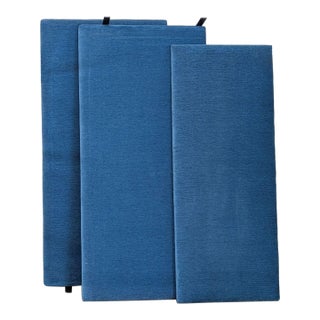 Room & Board Hanson Blue Upholstered King Size Frame With Headboard and Footboard For Sale