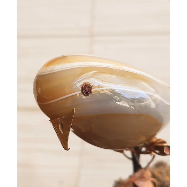 Metal 14k Gold Mounted Agate Bird on Crystal Rock Sculpture For Sale - Image 7 of 12