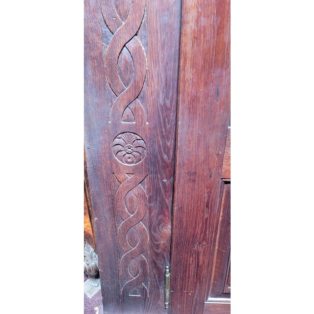 Antique 1812 Nordic French Baroque Renaissance Oak Armoire Hand Carved Sea Serpents For Sale - Image 4 of 10