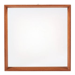 Vintage Mid Century Square Teak Wood Hanging Wall Mirror For Sale